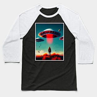 Woman and Aliens Ufo, digital Art Baseball T-Shirt